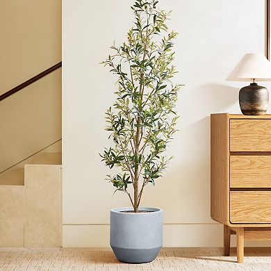 LuxenHome Minimalistic Modern Gray Round Tapered MgO Planter