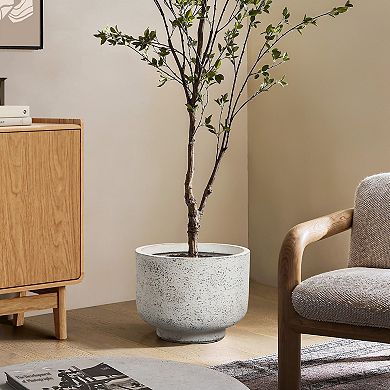 LuxenHome Rustic White with Gray Round MgO Planter