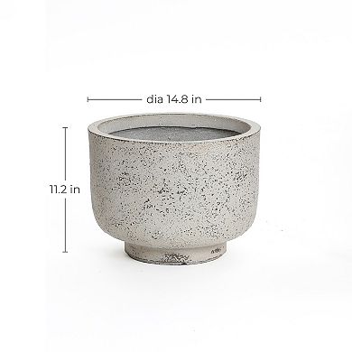 LuxenHome Rustic White with Gray Round MgO Planter