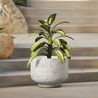 LuxenHome Rustic White with Gray Round MgO Planter