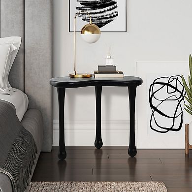 LuxenHome Black Wood Irregular Shape 19.9-Inch Tall Side Table