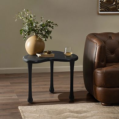 LuxenHome Black Wood Irregular Shape 19.9-Inch Tall Side Table