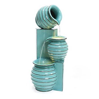 LuxenHome Aqua Blue 3 tier Bowls 2.5-Feet Tall Outdoor Polyresin Fountain with Lights