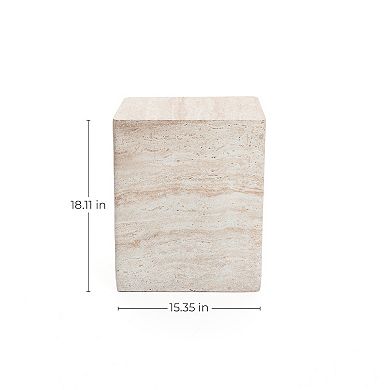 LuxenHome Travertine-Style Square MgO Side Table