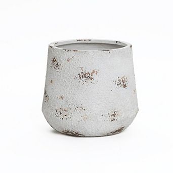 LuxenHome Rustic Off White with Brown Accents Round MgO Planter