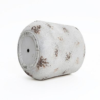 LuxenHome Rustic Off White with Brown Accents Round MgO Planter