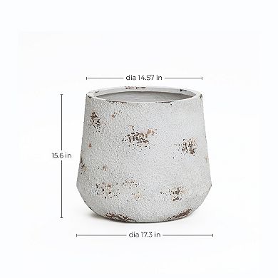 LuxenHome Rustic Off White with Brown Accents Round MgO Planter