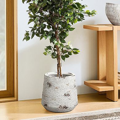 LuxenHome Rustic Off White with Brown Accents Round MgO Planter