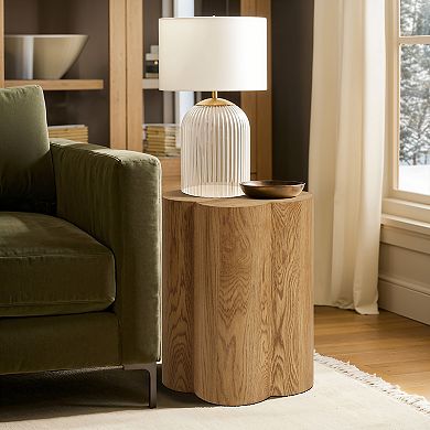 LuxenHome Wood Grain Manufactured Wood 20.5-Inch Tall Round End and Side Table