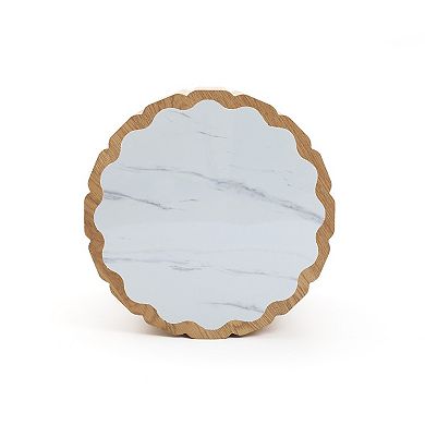 LuxenHome Wood Grain Manufactured Wood 18.9-Inch Tall Round End and Side Table with Faux Marble Top