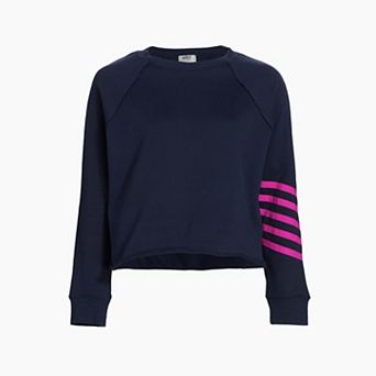 Women’s Navy Cropped Sweatshirt with Magenta Stripes