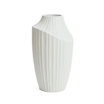 LuxenHome White MgO Modern Abstract Sculpture 20-Inch Tall Vase