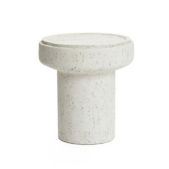 LuxenHome Off White MgO Round 18.5-Inch Tall Side Table, Indoor and Outdoor