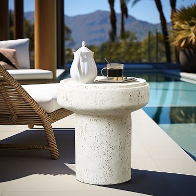 LuxenHome Off White MgO Round 18.5-Inch Tall Side Table, Indoor and Outdoor