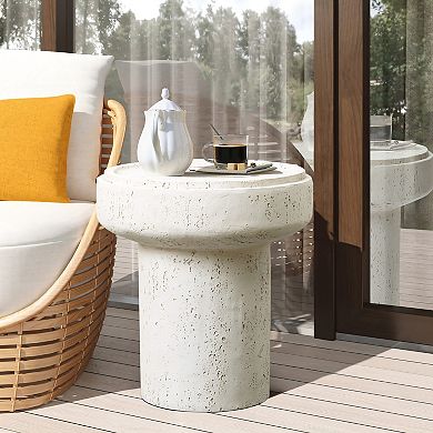 LuxenHome Off White MgO Round 18.5-Inch Tall Side Table, Indoor and Outdoor