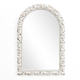 LuxenHome Distressed White Arch Rectangle 36-Inch Tall Wall Mirror, Accent and Vanity