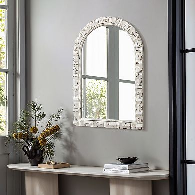 LuxenHome Distressed White Arch Rectangle 36-Inch Tall Wall Mirror, Accent and Vanity