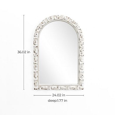 LuxenHome Distressed White Arch Rectangle 36-Inch Tall Wall Mirror, Accent and Vanity