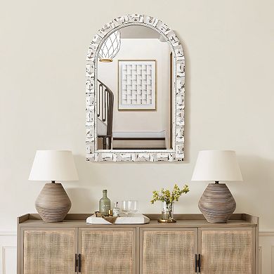 LuxenHome Distressed White Arch Rectangle 36-Inch Tall Wall Mirror, Accent and Vanity
