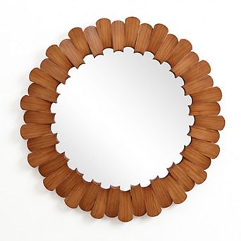 LuxenHome Pine Wood Frame 35-Inch Round Wall Mirror