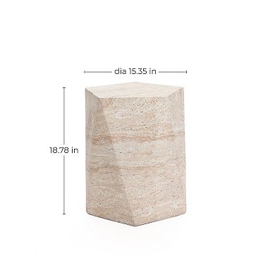 LuxenHome Outdoor Accent Side Table, 18'' Travertine-Style Irregular Textured Cement Patio End Table