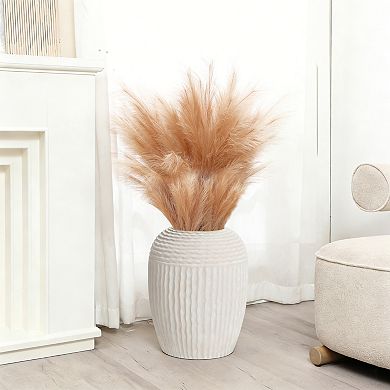 LuxenHome Beige Ribbed Round 15.2-Inch Tall MgO Vase