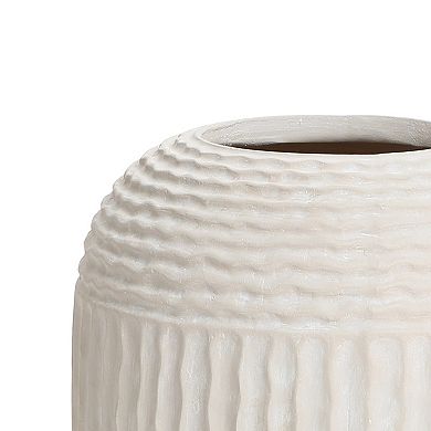 LuxenHome Beige Ribbed Round 15.2-Inch Tall MgO Vase
