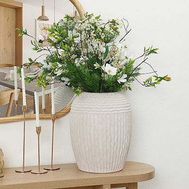 LuxenHome Beige Ribbed Round 15.2-Inch Tall MgO Vase