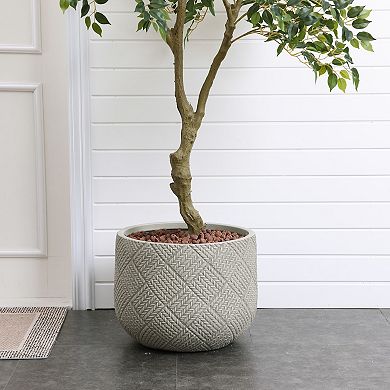 LuxenHome Misty Gray Glen Pattern MgO Round Planter, Indoor and Outdoor