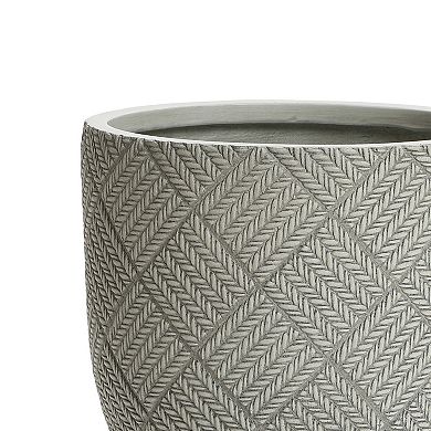 LuxenHome Misty Gray Glen Pattern MgO Round Planter, Indoor and Outdoor