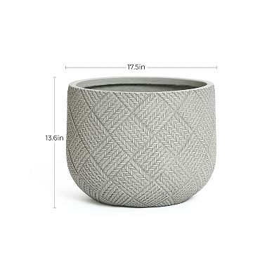 LuxenHome Misty Gray Glen Pattern MgO Round Planter, Indoor and Outdoor