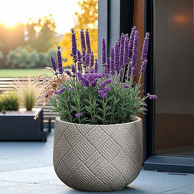 LuxenHome Misty Gray Glen Pattern MgO Round Planter, Indoor and Outdoor