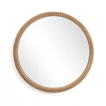 LuxenHome Bamboo Frame Round Accent and Vanity Wall Mirror