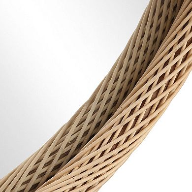 LuxenHome Bamboo Frame Round Accent and Vanity Wall Mirror