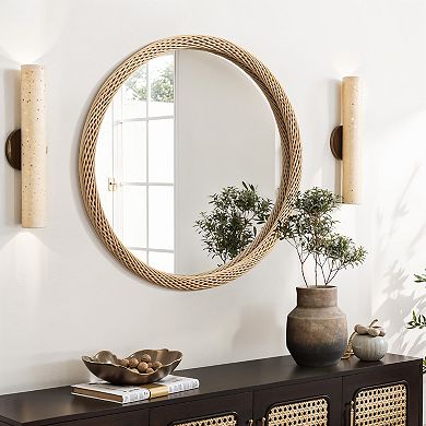 LuxenHome Bamboo Frame Round Accent and Vanity Wall Mirror