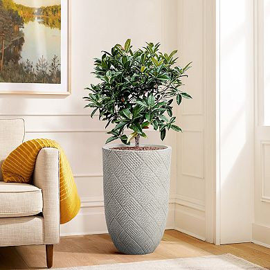 LuxenHome Gray Glen Pattern 22.4-Inch Tall MgO Round Planter, Indoor and Outdoor