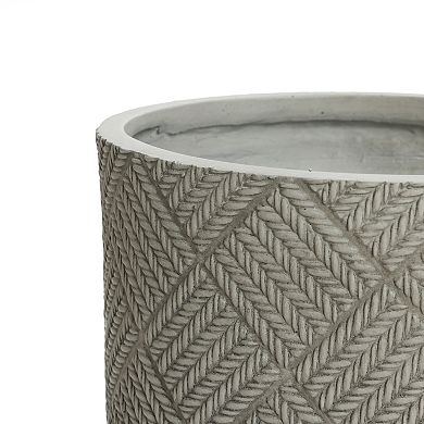 LuxenHome Gray Glen Pattern 22.4-Inch Tall MgO Round Planter, Indoor and Outdoor
