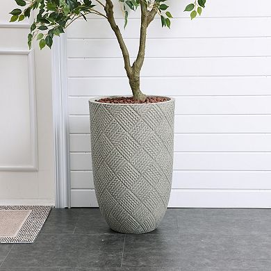 LuxenHome Gray Glen Pattern 22.4-Inch Tall MgO Round Planter, Indoor and Outdoor
