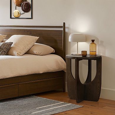 LuxenHome 20-Inch Round Wood Side Table with Walnut Finish