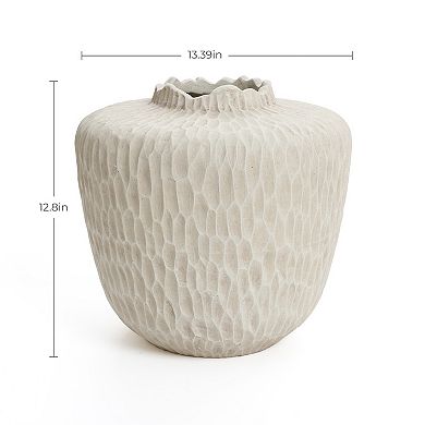 LuxenHome Beige Beehive Round 12.8-Inch Tall MgO Vase