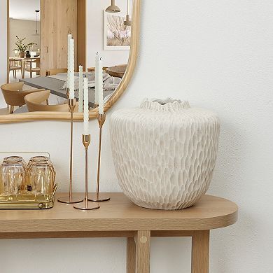 LuxenHome Beige Beehive Round 12.8-Inch Tall MgO Vase