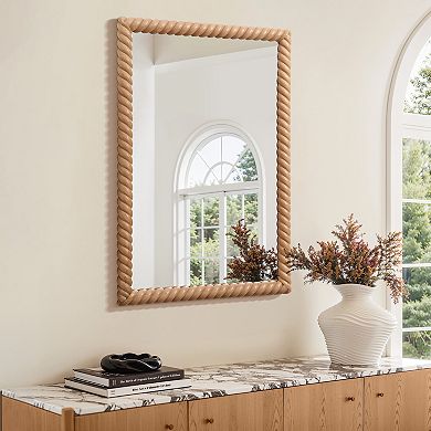 LuxenHome Beech Wood Frame Rectangle 35.4-Inch Tall Wall Mirror, Accent and Vanity