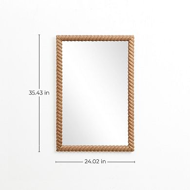 LuxenHome Beech Wood Frame Rectangle 35.4-Inch Tall Wall Mirror, Accent and Vanity