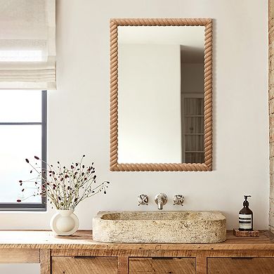LuxenHome Beech Wood Frame Rectangle 35.4-Inch Tall Wall Mirror, Accent and Vanity