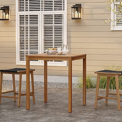 LuxenHome Outdoor Acacia Wood 37-Inch Counter Height 4-Person Dining Table