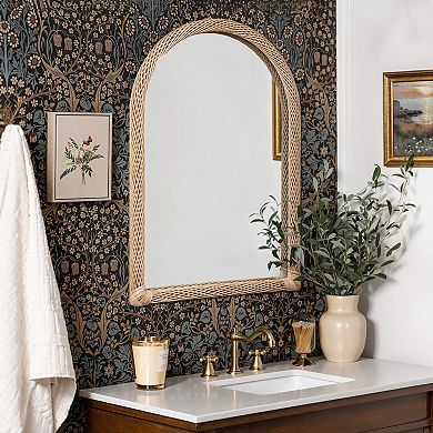 LuxenHome Bamboo Frame Arch Rectangle Accent Wall and Vanity Wall Mirror