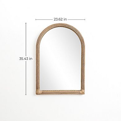 LuxenHome Bamboo Frame Arch Rectangle Accent Wall and Vanity Wall Mirror