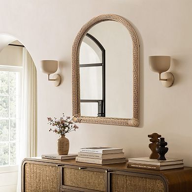 LuxenHome Bamboo Frame Arch Rectangle Accent Wall and Vanity Wall Mirror