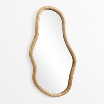 LuxenHome Natural Pine Wood Frame Oblong Irregular Wall Mirror, Accent and Vanity