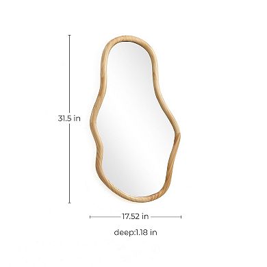 LuxenHome Natural Pine Wood Frame Oblong Irregular Wall Mirror, Accent and Vanity
